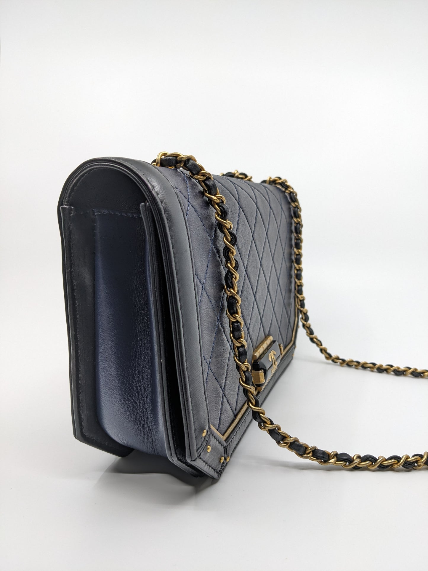 Chanel Octagon CC Clasp Single Flap Navy