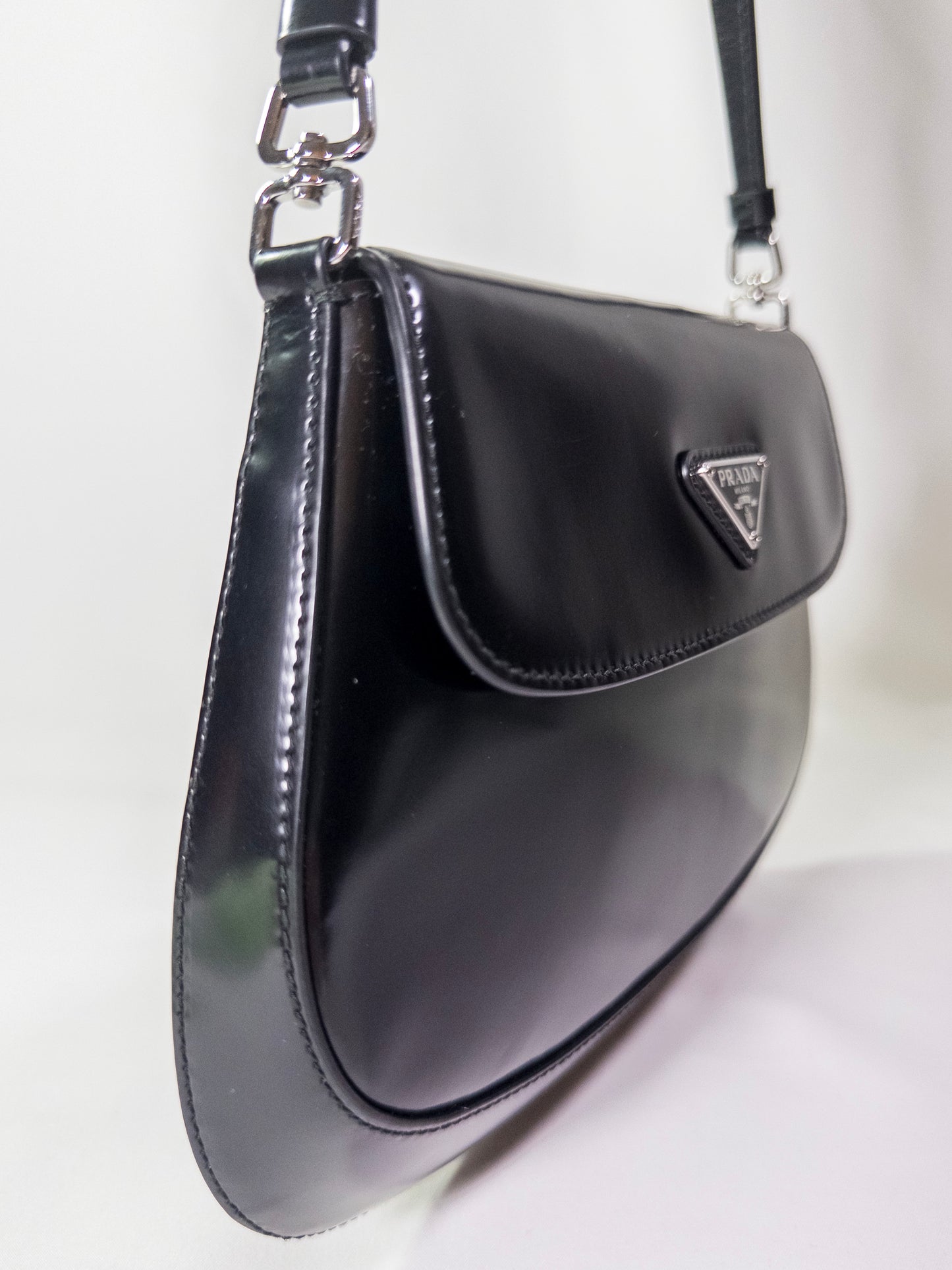 Prada Cleo Brushed Leather Shoulder Bag With Flap