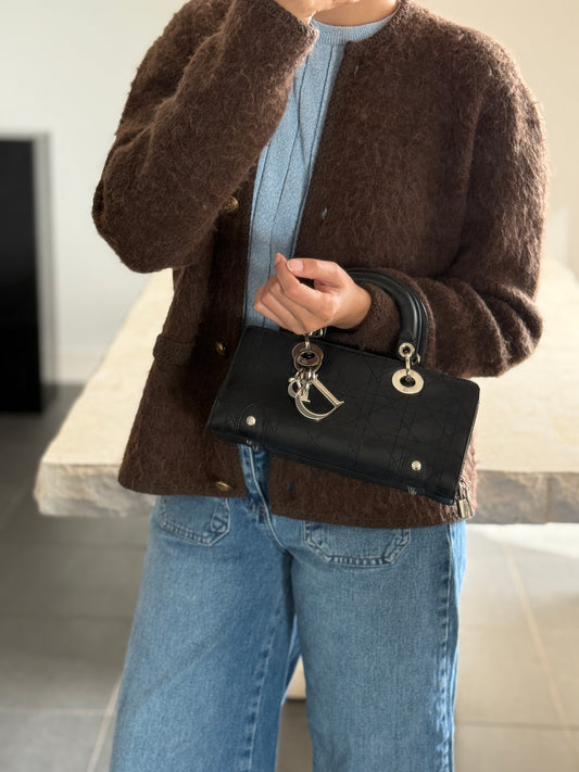 Rare Vintage East West Lady Dior Black Cannage Calfskin Silver Hardware
