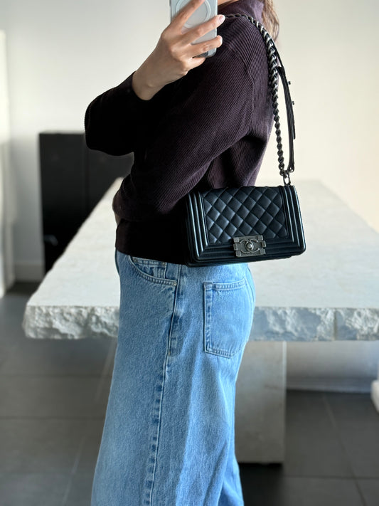 Chanel Small Le Boy Bag Black Lambskin Gunmetal Hardware