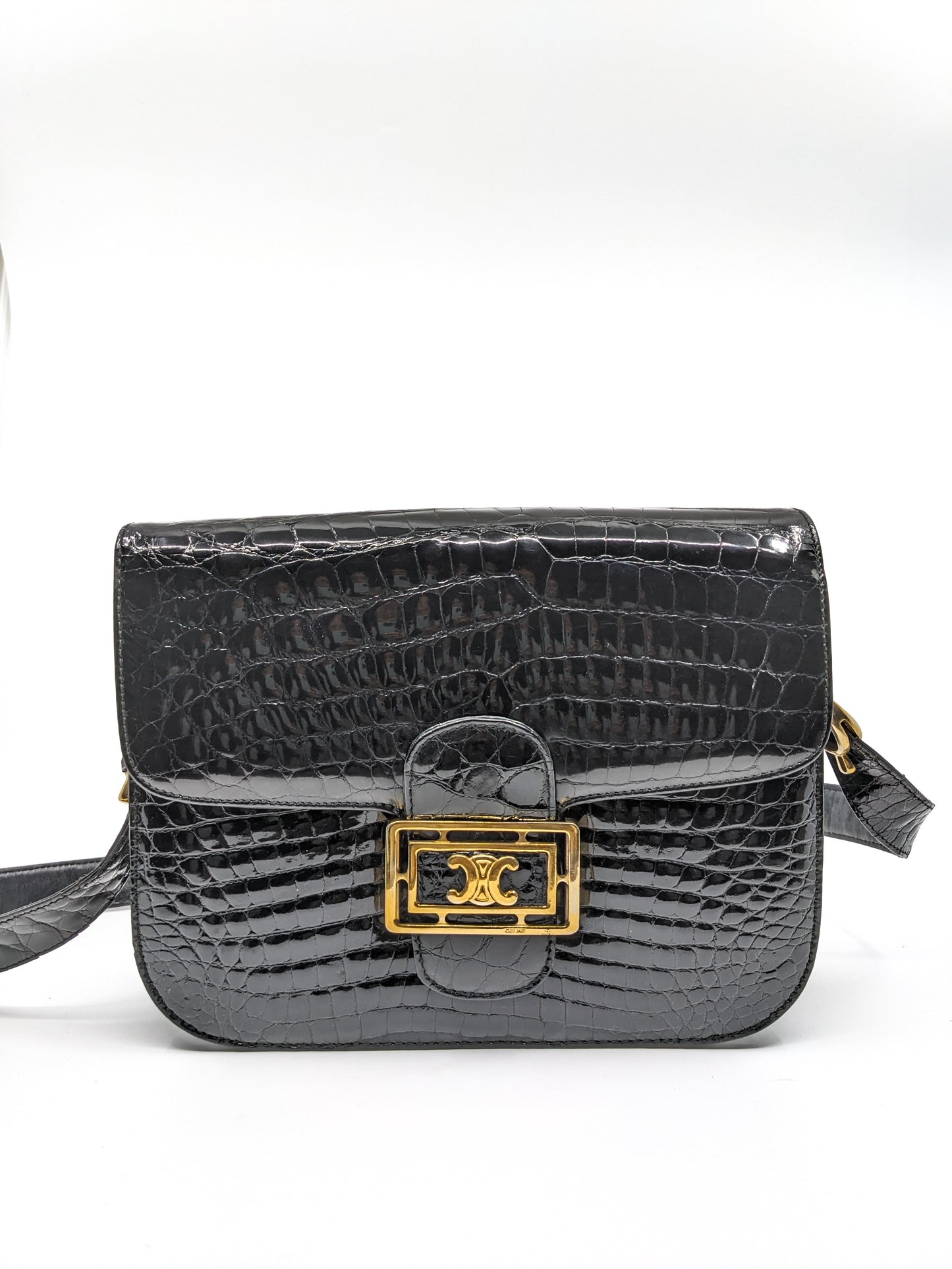 Vintage Celine Triomphe Bag in Crocodile Leather