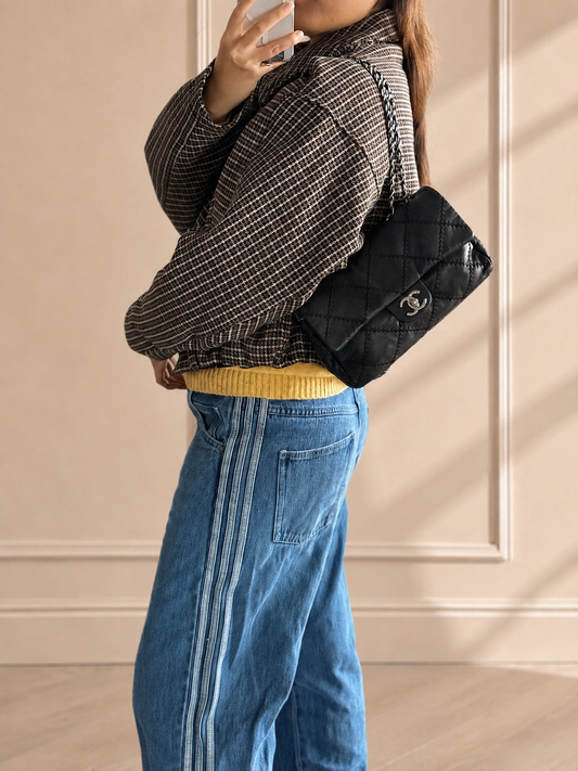 Chanel Wild Stitch Medium Black Lambskin Silver Hardware