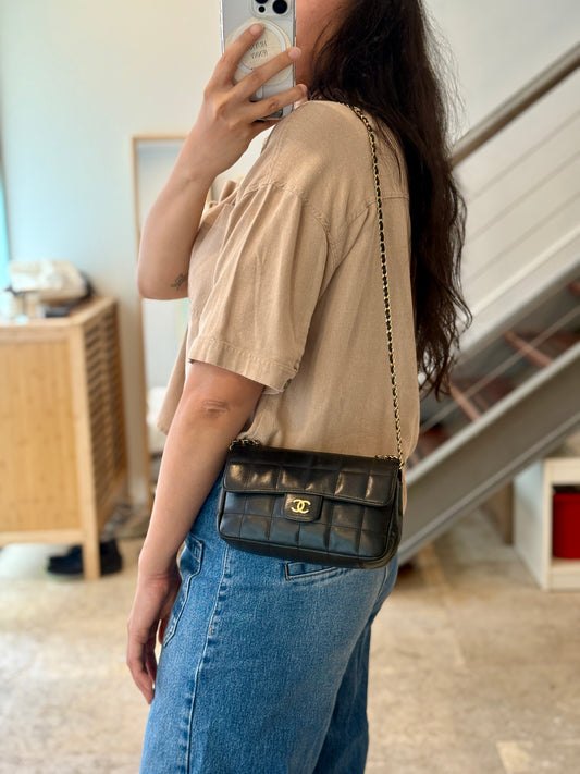 Vintage Chanel Chocolate Bar Mini Rectangle Lambskin Gold Hardware