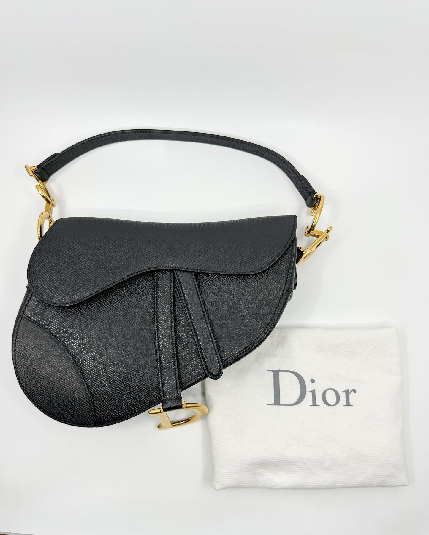 Dior Saddle in Black Grained Leather Medium Size