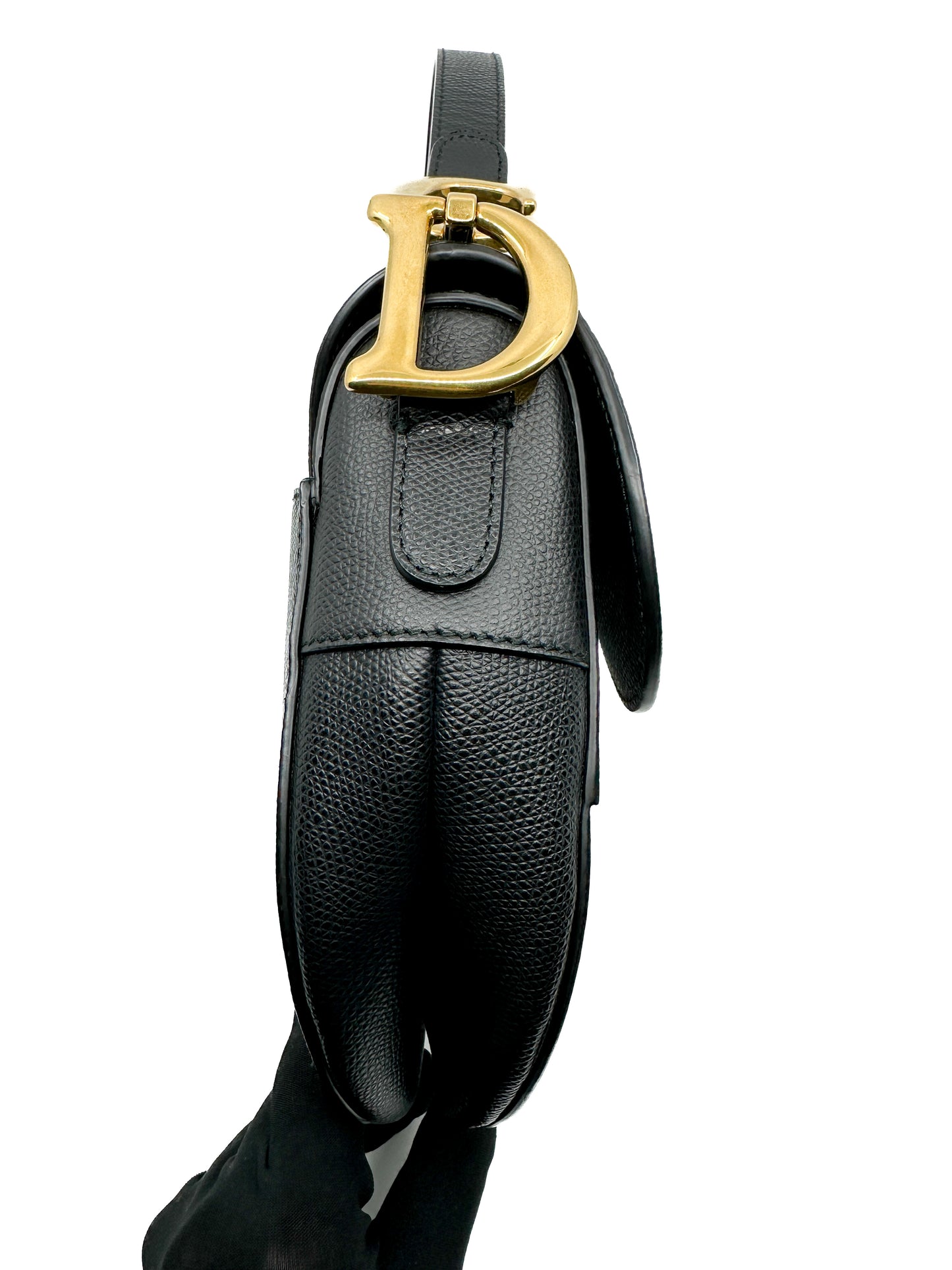 Dior Saddle in Black Grained Leather Medium Size