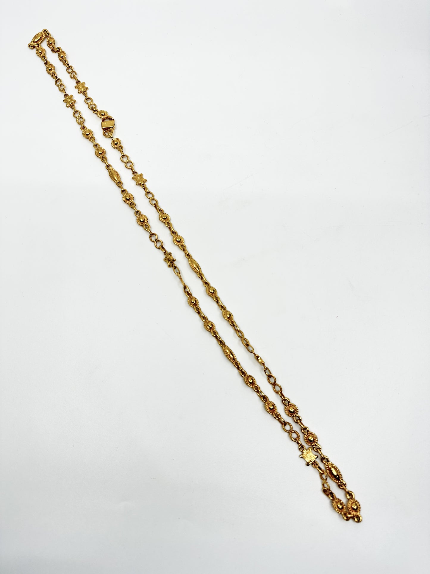 Vintage Gold Brass Celine Mixed Motifs Long Necklace