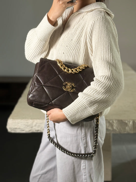 Chanel C19 Single Flap Chocolate Brown Medium Bag