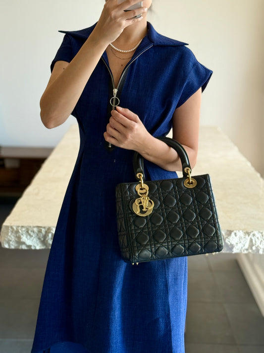 Lady Dior Black Medium Gold Hardware