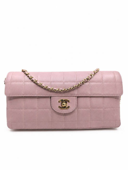 Rare Vintage Chanel Chocolate Bar Lambskin Light Pink Shoulder Bag Gold Hardware