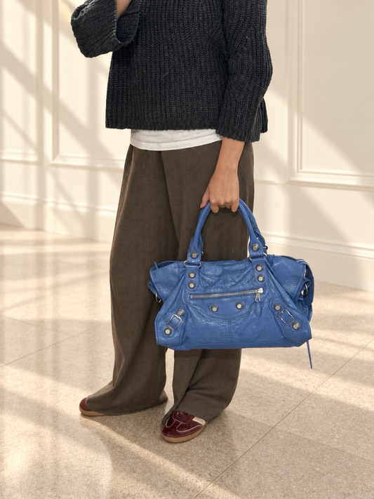 Balenciaga Large City Bag in Blue Gold Hardware