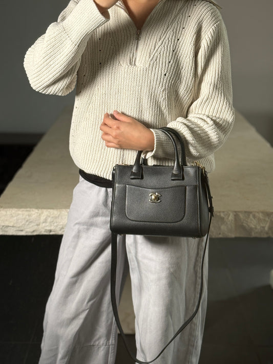 Chanel Neo Executive Mini Tote in Black Grained Calfskin Leather