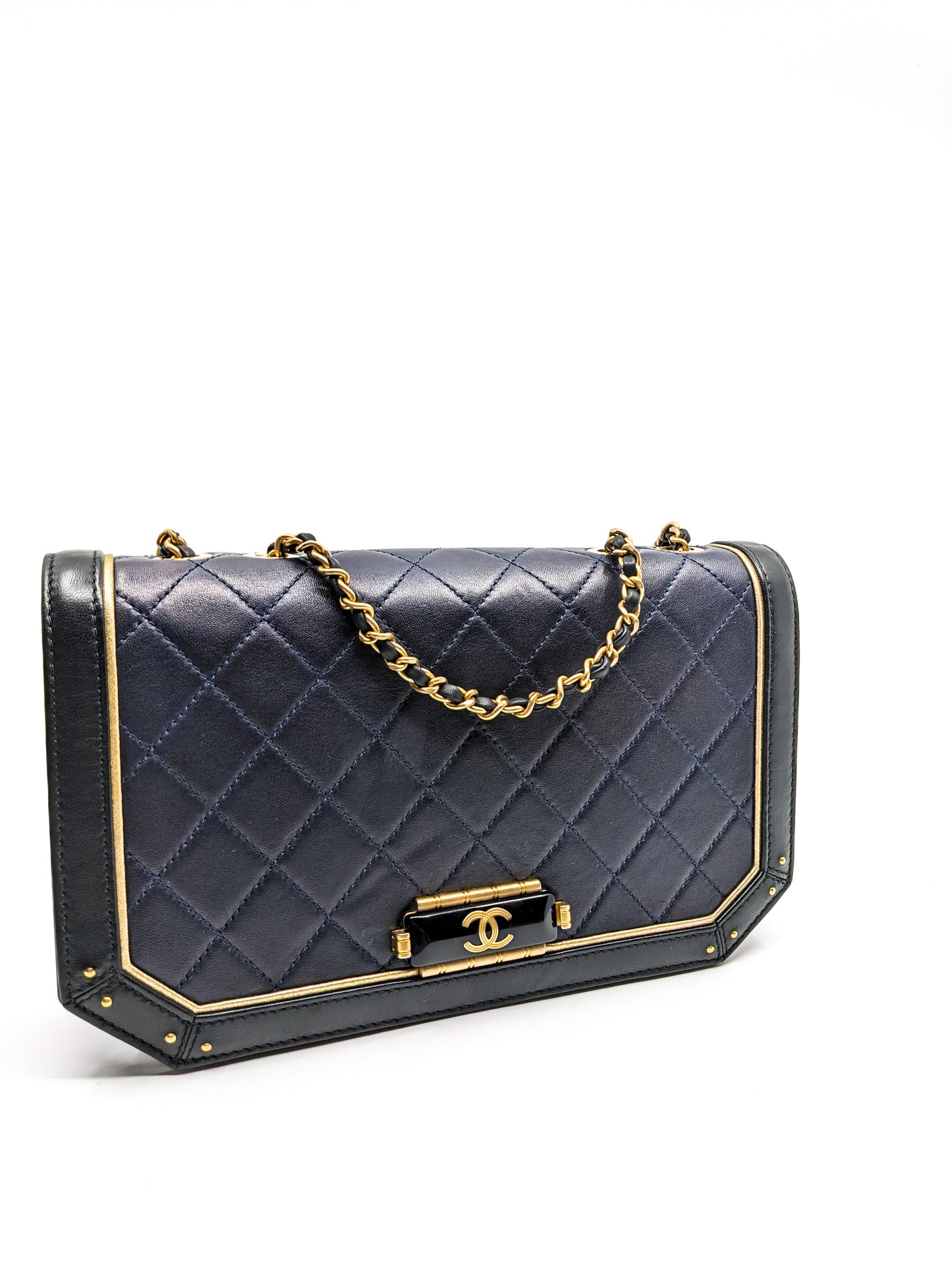 Chanel Octagon CC Clasp Single Flap Navy