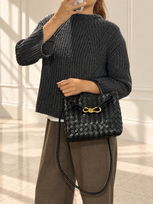 Bottega Veneta Small Andiamo in Black Leather Gold Hardware