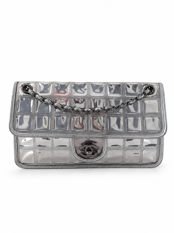 Vintage Chanel Ice Cube Chocolate Bar Jumbo Single Flap Silver Hardware