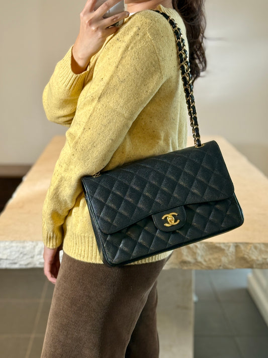 Chanel Classic Double Flap Jumbo Black Caviar Gold Hardware