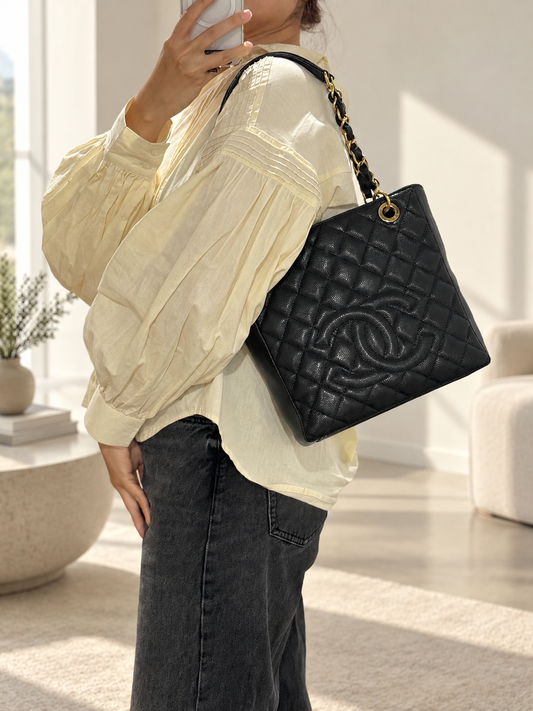 Vintage Chanel PST Black Caviar Gold Hardware
