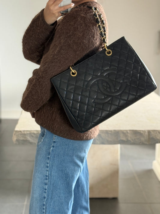 Vintage Chanel GST Black Caviar Gold Hardware