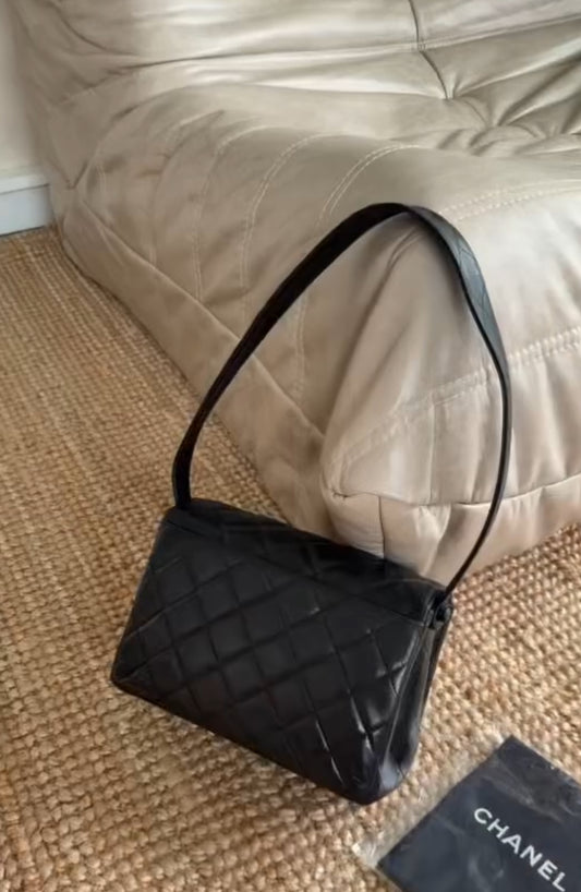 Rare Vintage Chanel Kelly Black Lambskin Small Shoulder Bag 24K Gold Hardware