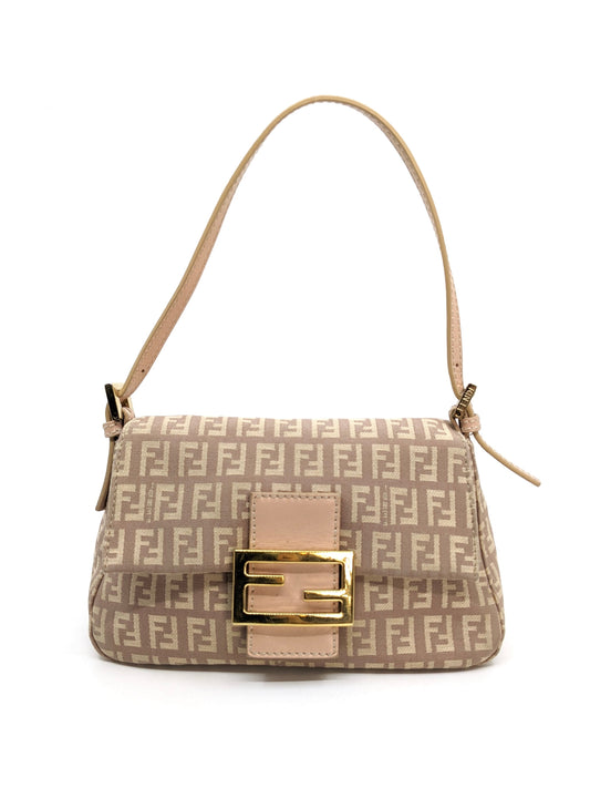 Rare Vintage Fendi Mini Baguette in Dusty Rose Pink/Beige Gold Hardware