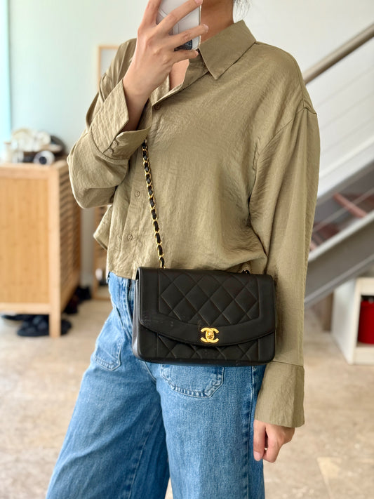 Vintage Chanel Black Small Diana 24K Gold Hardware