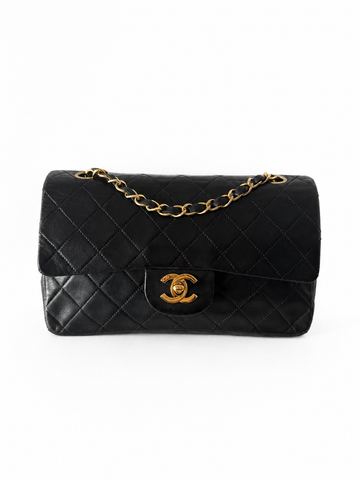 Vintage Chanel Classic Double Flap Small Black Lambskin 24K Gold Hardware