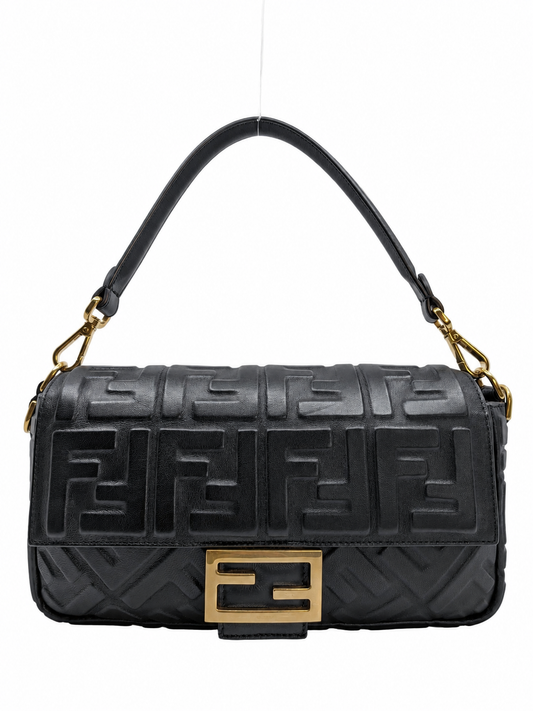 Fendi Medium Baguette Black Leather Gold Hardware
