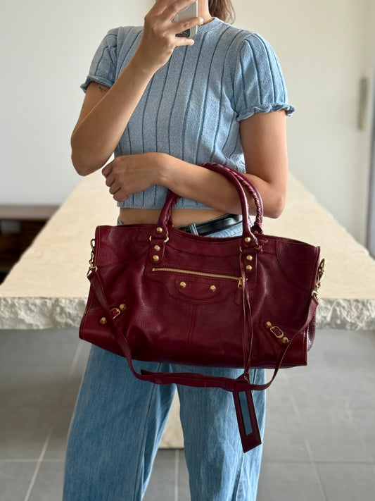 Balenciaga Large City Burgundy Gold Hardware