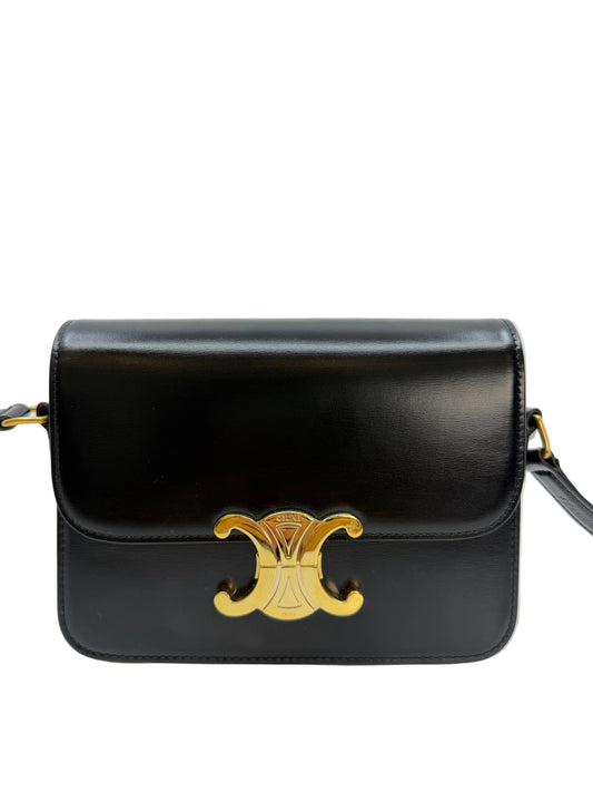 Brand New Classique Celine Triomphe Teen in Black Shiny Calfskin