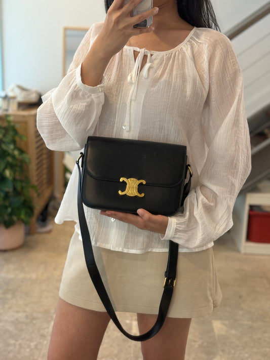 Like New Classique Celine Triomphe Medium in Black Shiny Calfskin