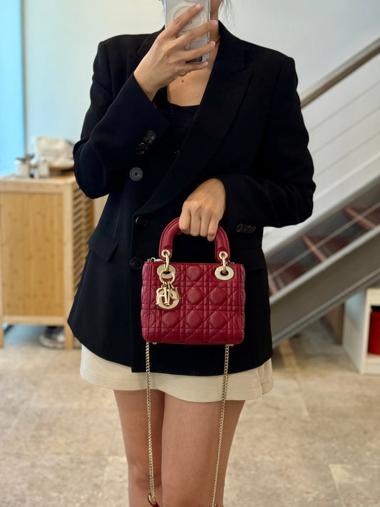 Lady Dior Mini Burgundy Gold Hardware