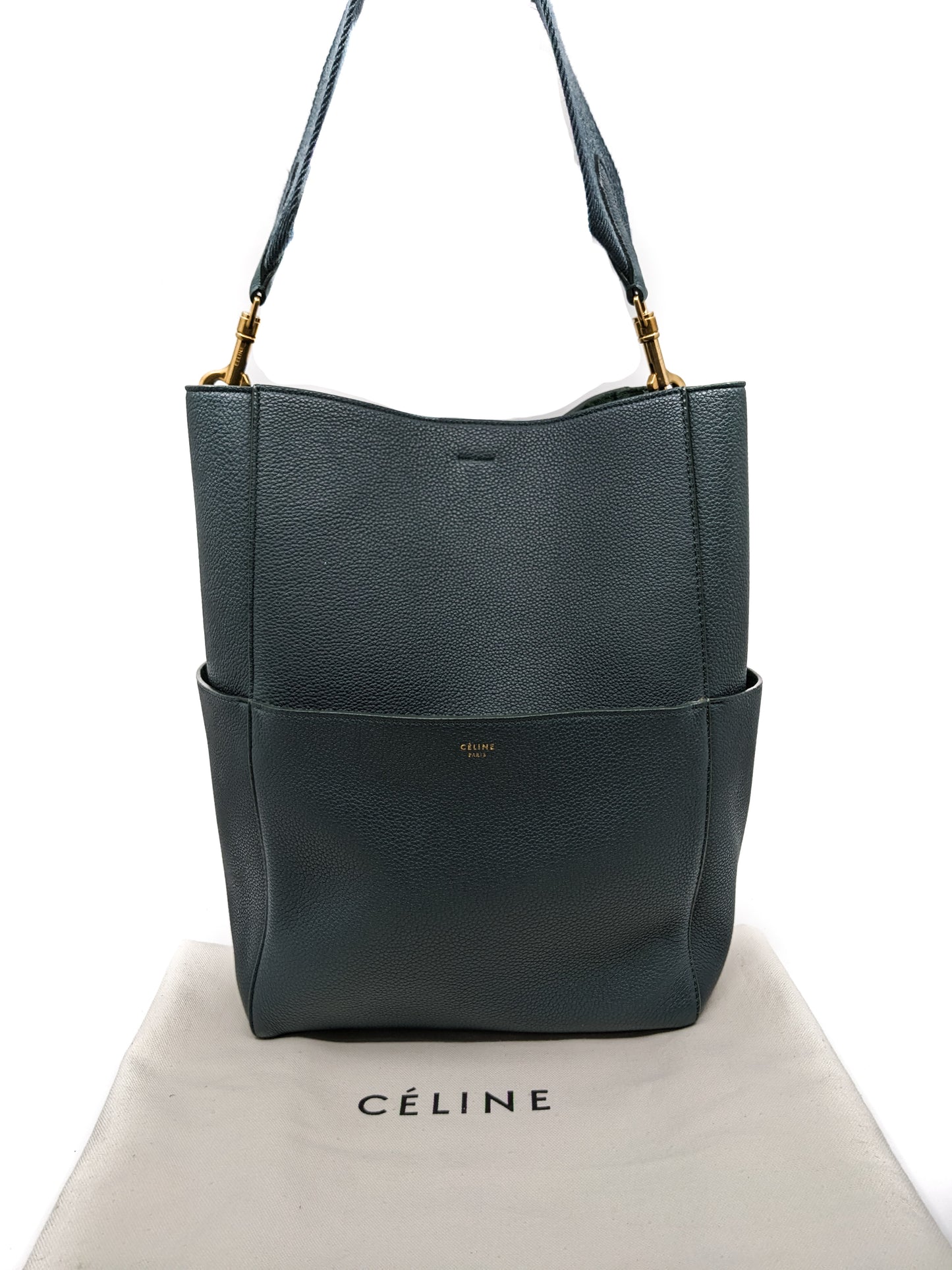 Celine Seau Sangle Tote in Dark Green