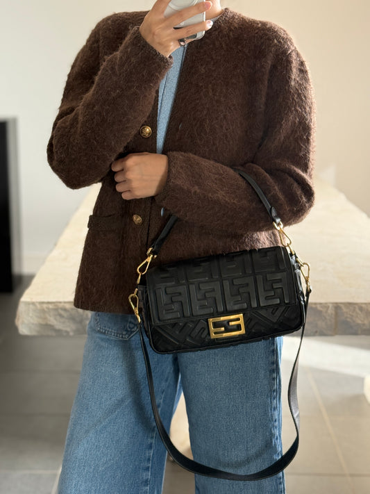 Fendi Medium Baguette Black Leather Gold Hardware