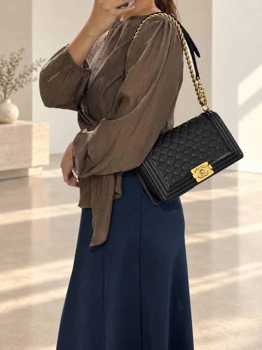Chanel Le Boy Old Medium Black Caviar Gold Hardware