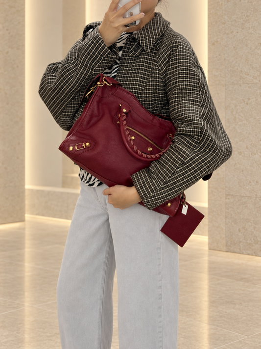 Balenciaga Medium City Burgundy Gold Hardware