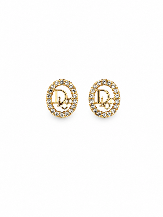 Dior Rhinestone Logo Clip On Earrings