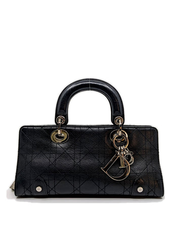 Rare Vintage East West Lady Dior Black Cannage Calfskin Silver Hardware