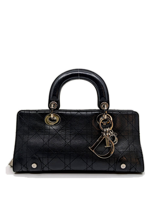 Rare Vintage East West Lady Dior Black Cannage Calfskin Silver Hardware