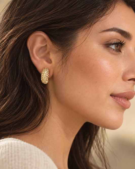 Dior Vintage Gold Tone Crystal Hoop Clip-on Earrings