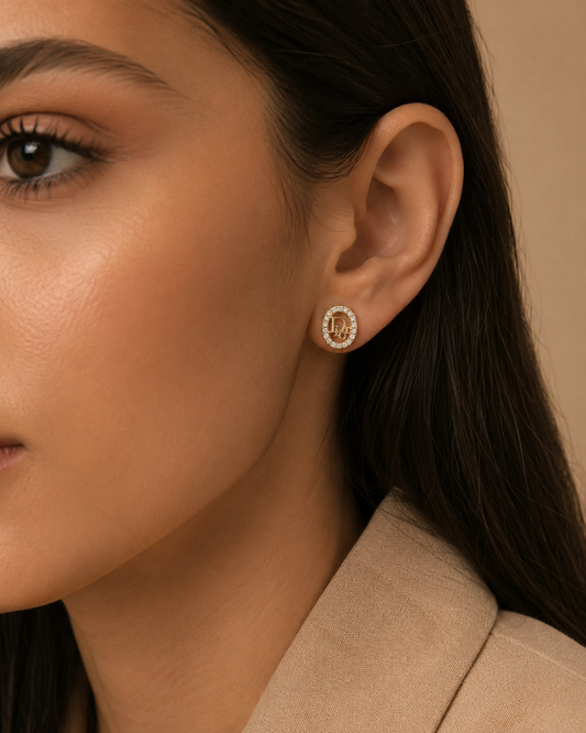Dior Rhinestone Logo Clip On Earrings
