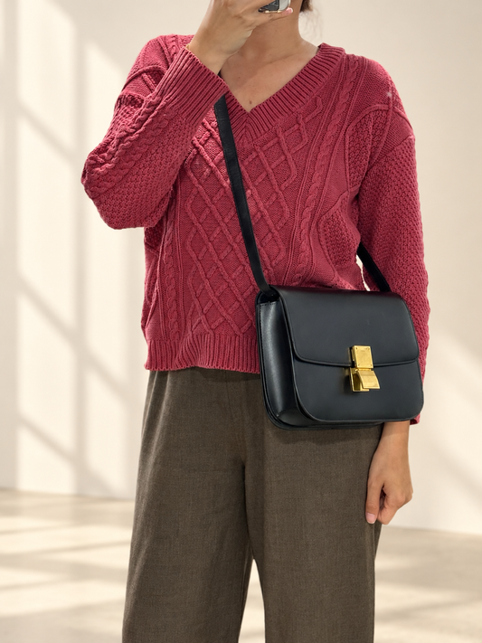 Classique Celine Box Bag in Medium Black Shiny Calfskin