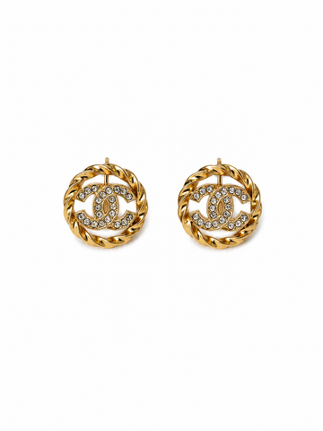 Chanel Vintage Clip-on CC Rhinestone Earrings