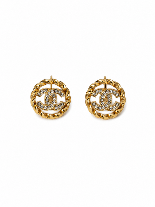 Chanel Vintage Clip-on CC Rhinestone Earrings