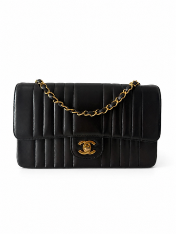 Rare Chanel Medium Single Flap Verticle Quilted Lambskin 24K Gold Hardware