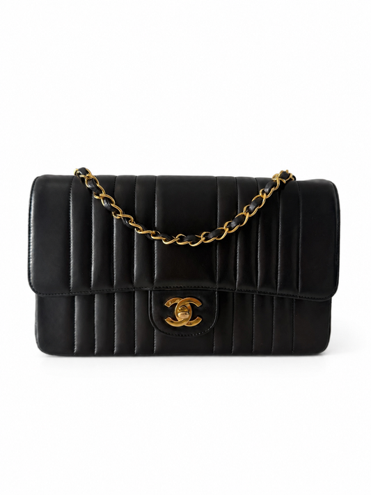 Rare Chanel Medium Single Flap Verticle Quilted Lambskin 24K Gold Hardware