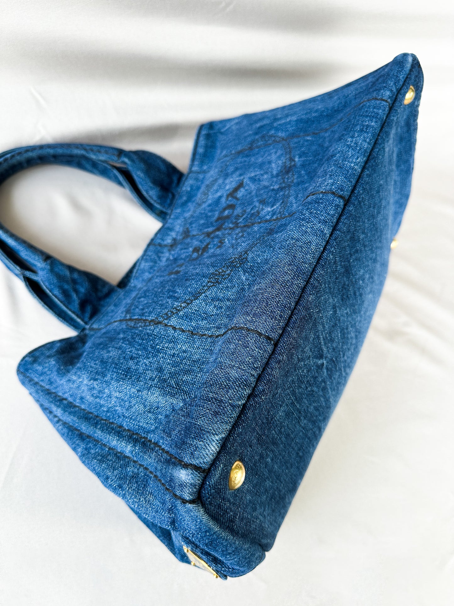 Prada Canapa Blue Denim Tote Bag