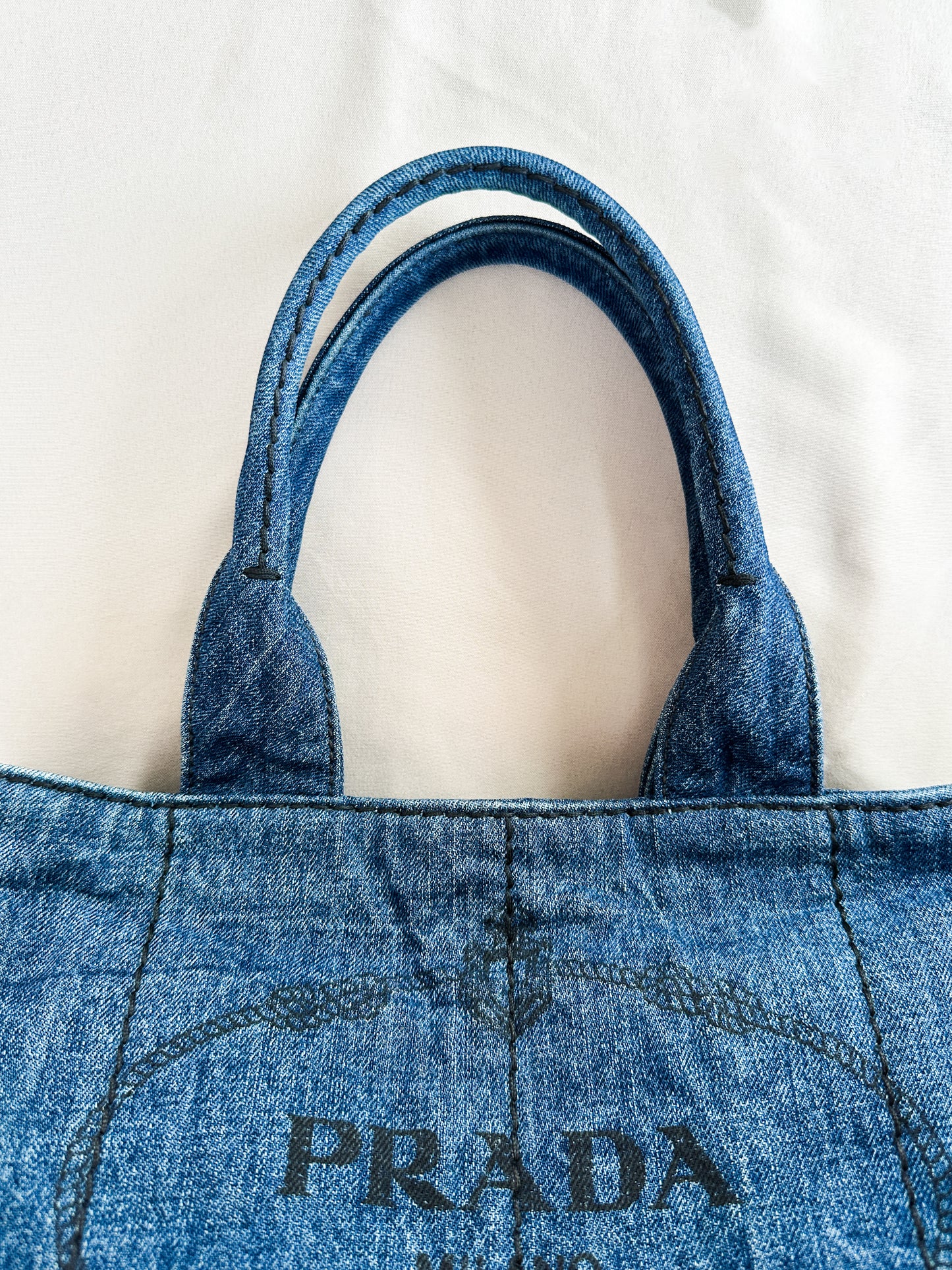 Prada Canapa Blue Denim Tote Bag