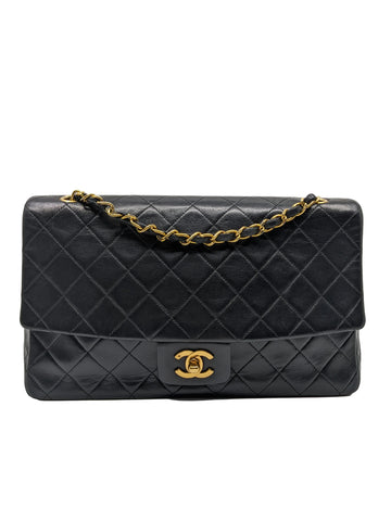 Rare Vintage Chanel Single Flap Black Lambskin Medium 24K Gold Hardware