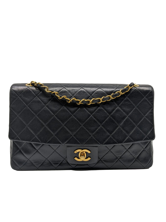 Rare Vintage Chanel Single Flap Black Lambskin Medium 24K Gold Hardware