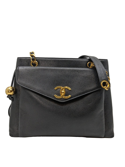 Vintage Chanel Front Pocket Caviar Tote in Black