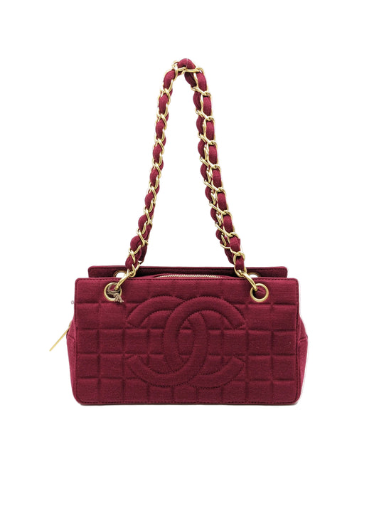 Chanel Chocolate Bar Burgundy Jersey Shoulder Bag Gold Hardware